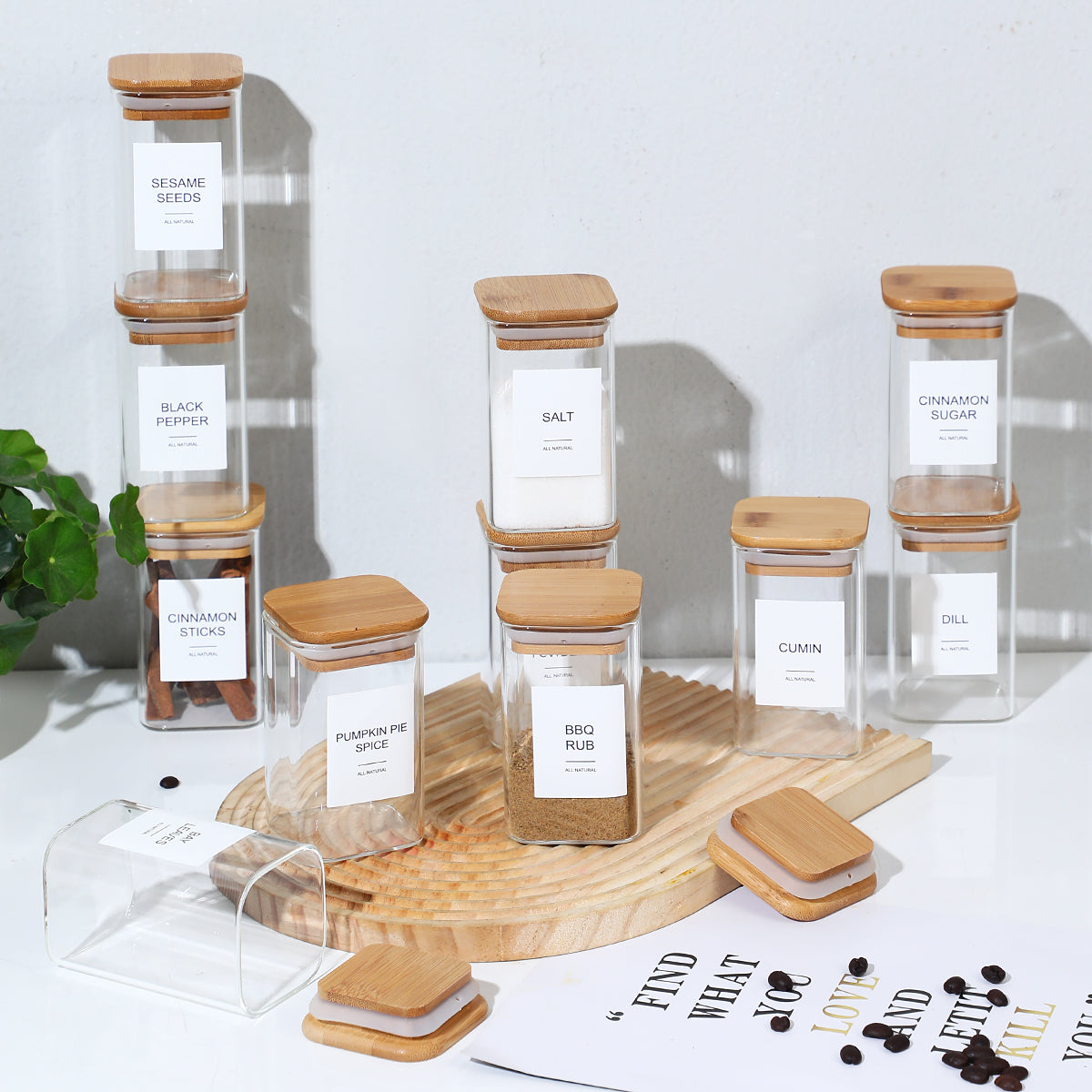 Glass Jars with Airtight Bamboo Lids Snack Candy Storage Jar