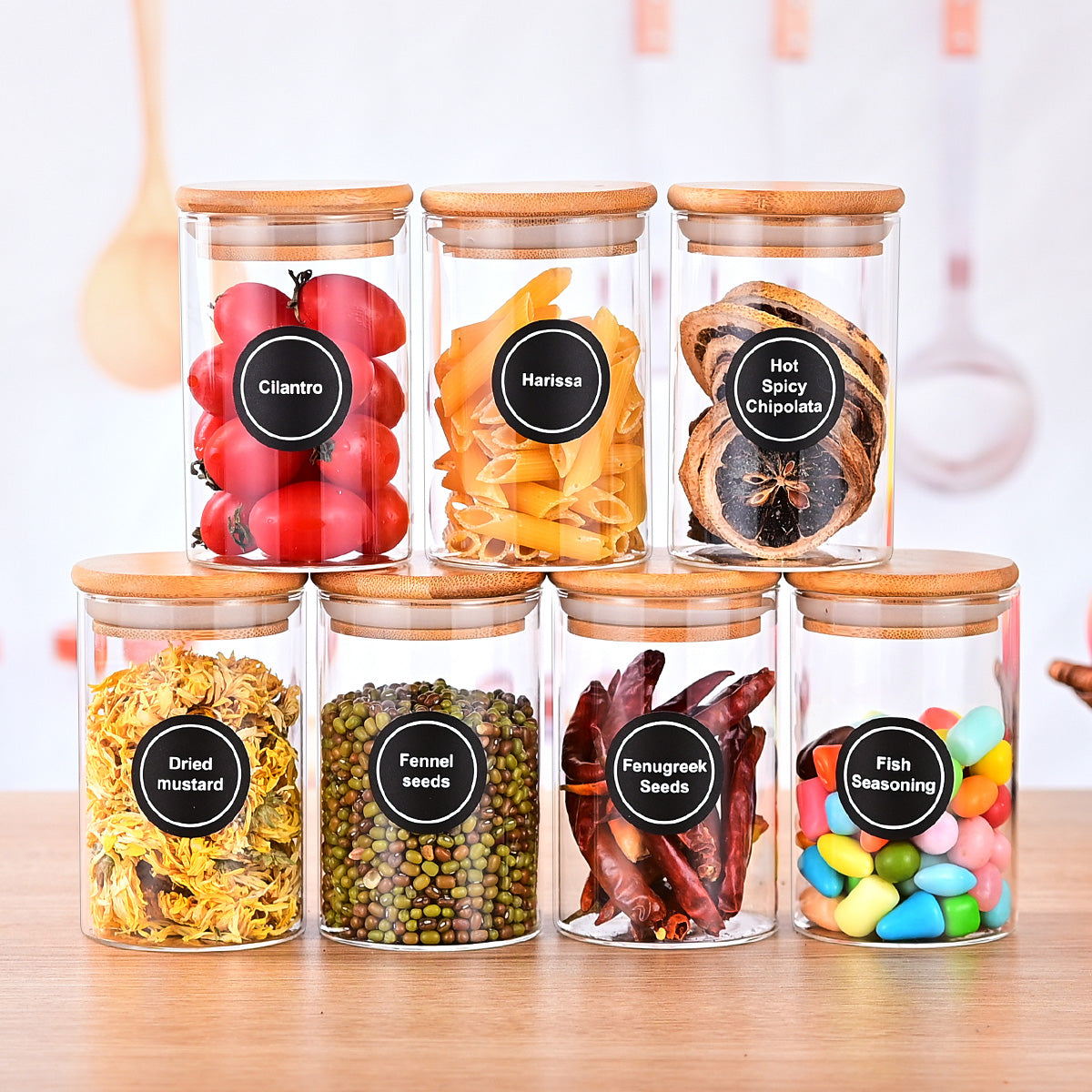 12pcs/set Glass Jar With Seal Ring For Nuts And Dried Fruits Storage