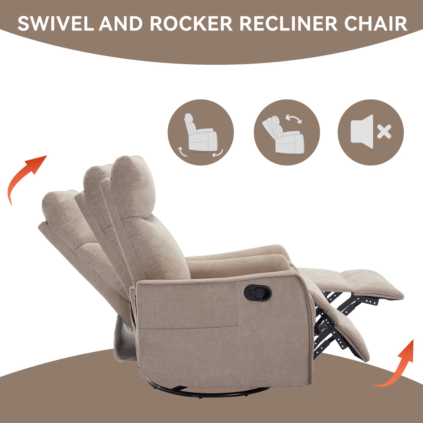 Fabric Manual Recliner Chair with Heat Massage Swivel Rocker Recliner Chair Glider Rocking Chair Single Sofa Chair