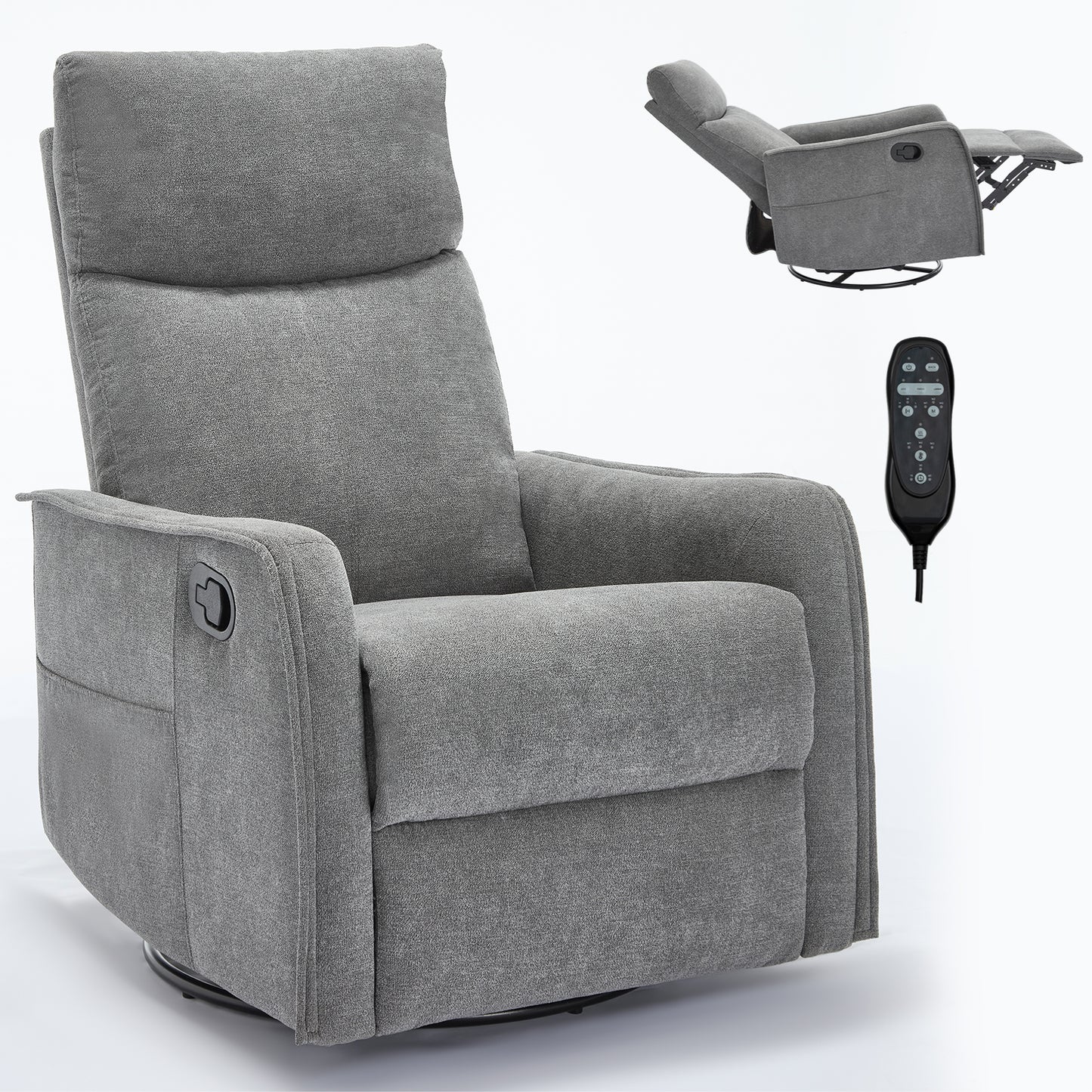 Fabric Manual Recliner Chair with Heat Massage Swivel Rocker Recliner Chair Glider Rocking Chair Single Sofa Chair