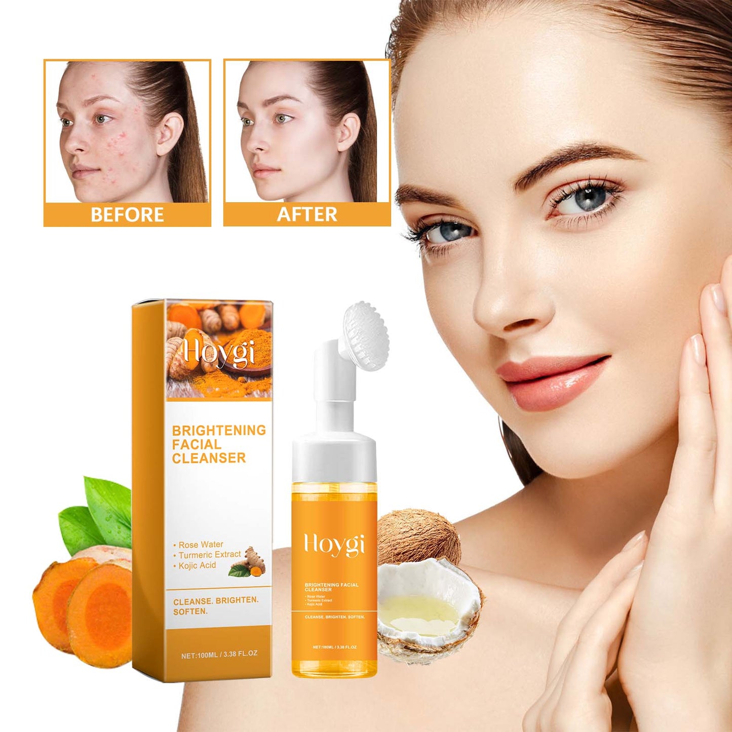 1Pcs Turmeric Facial Cleanser Foaming Cleanser Deep Cleansing for All Skin