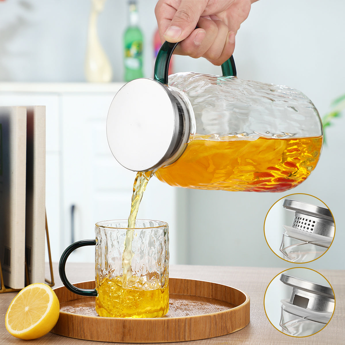 1 Pot with 4 Cups Tea Set, Bark Cooling Water Kettle, Water Cup Set, Water Utensil Set, Tea Pot, Water Cup