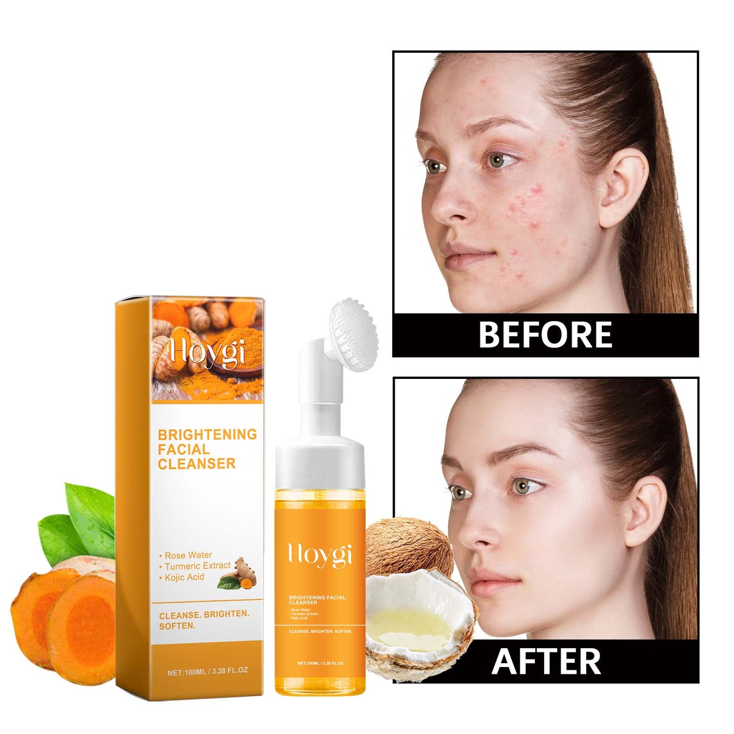 1Pcs Turmeric Facial Cleanser Foaming Cleanser Deep Cleansing for All Skin