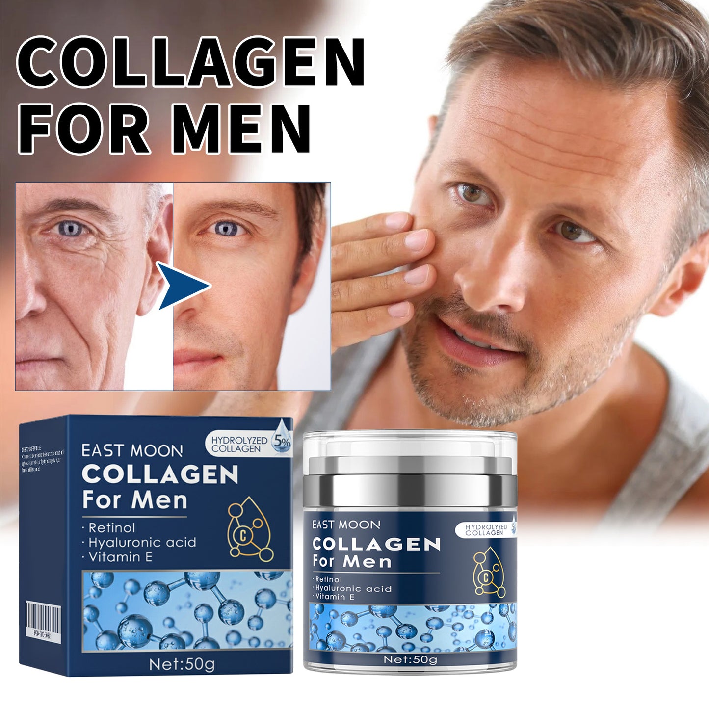 Men Face Cream With Collagen Retinol Hyaluronic Vit E Firm Skin Moisturizing Smooth Wrinkles Shrinking Pore