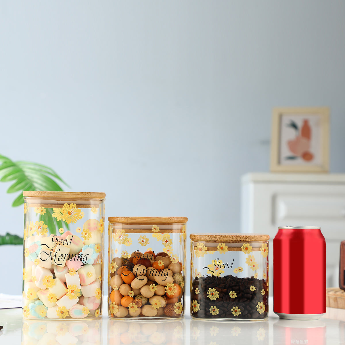 3 Pieces Kitchen Clear Glass Food Storage Container Jar with Sealing Lid Airtight Food Storage Containers for Coffee Beans, Flour