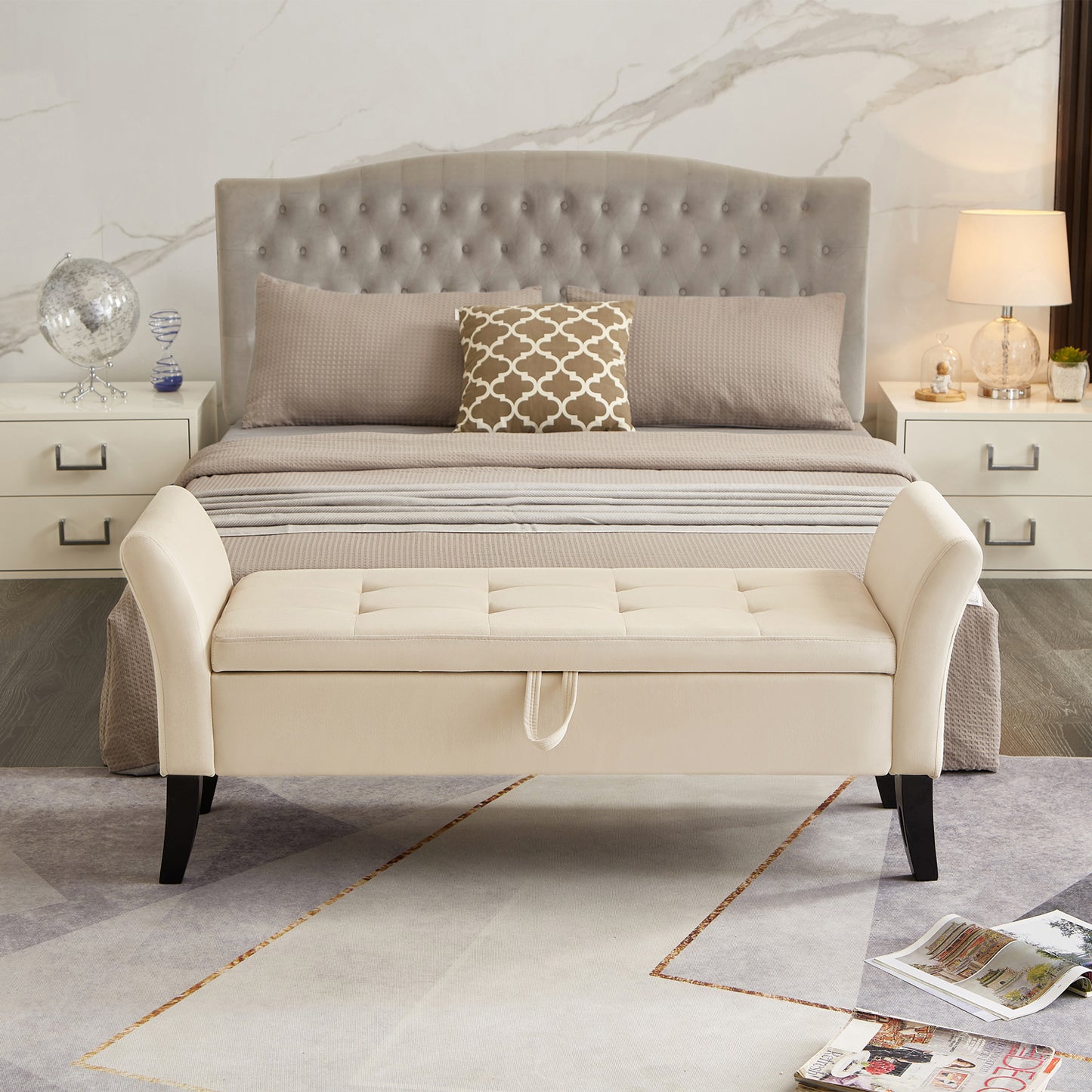 Beige Bed End Stool