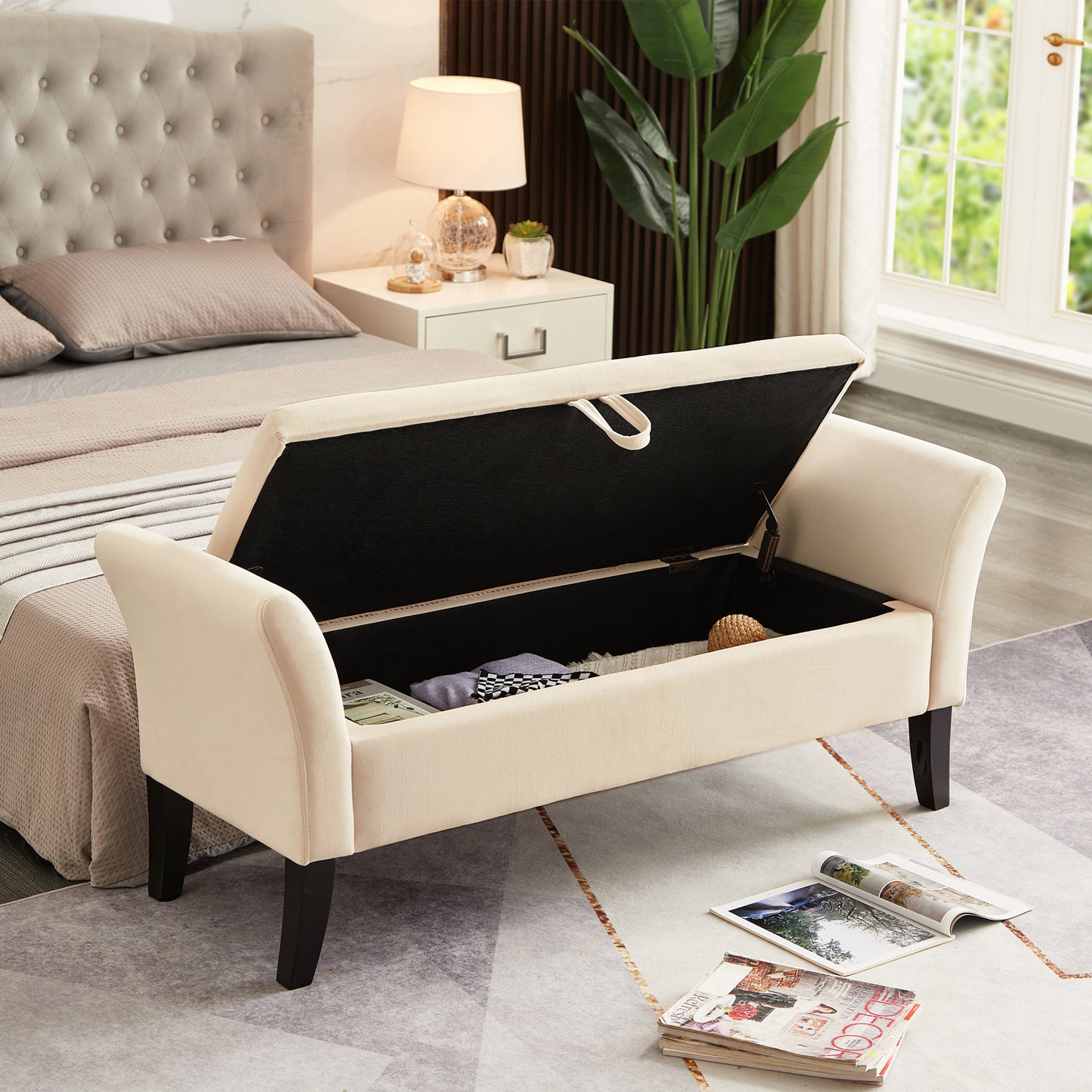 Beige Bed End Stool