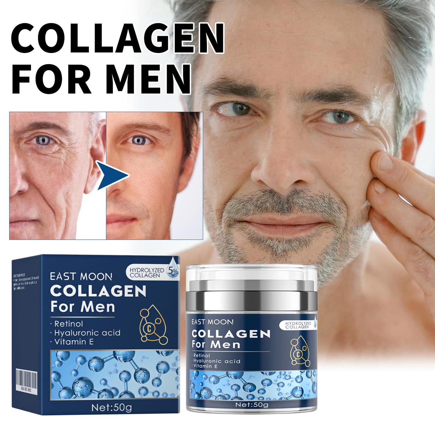 Men Face Cream With Collagen Retinol Hyaluronic Vit E Firm Skin Moisturizing Smooth Wrinkles Shrinking Pore