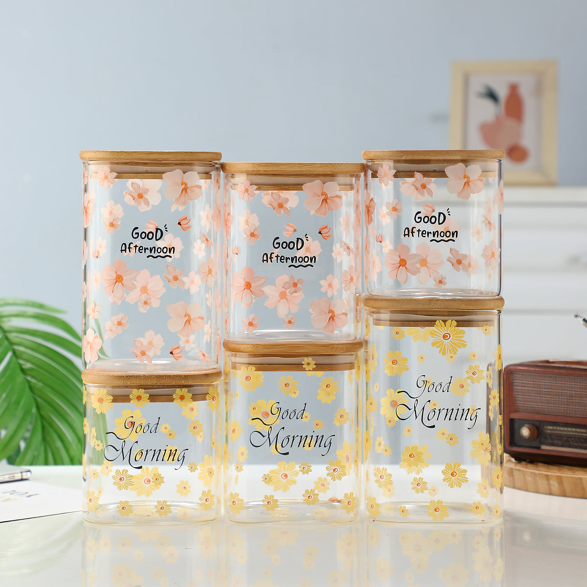 3 Pieces Kitchen Clear Glass Food Storage Container Jar with Sealing Lid Airtight Food Storage Containers for Coffee Beans, Flour