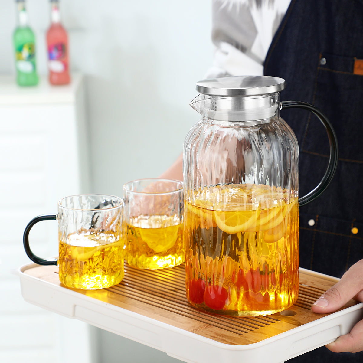 1 Pot with 4 Cups Tea Set, Bark Cooling Water Kettle, Water Cup Set, Water Utensil Set, Tea Pot, Water Cup