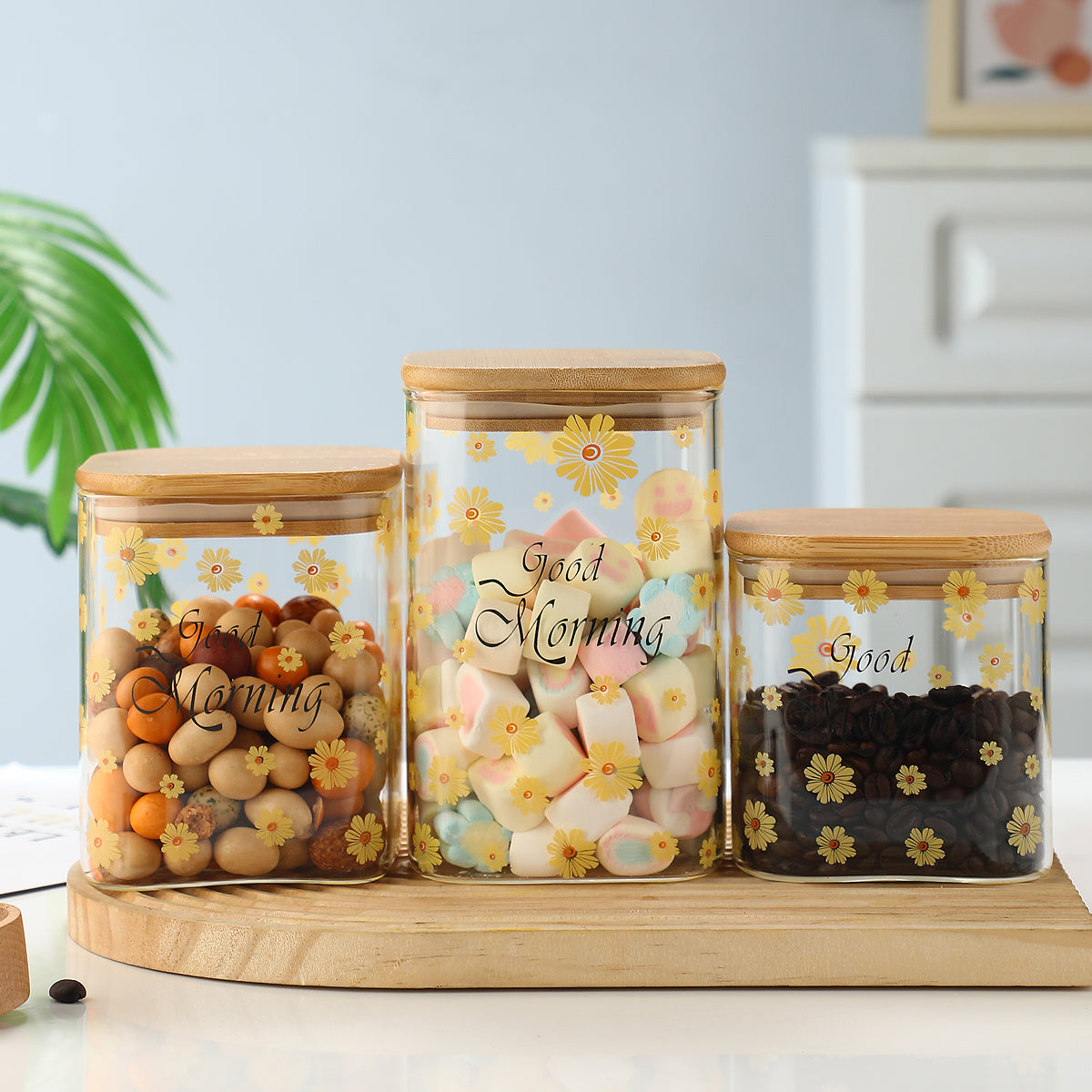 3 Pieces Kitchen Clear Glass Food Storage Container Jar with Sealing Lid Airtight Food Storage Containers for Coffee Beans, Flour