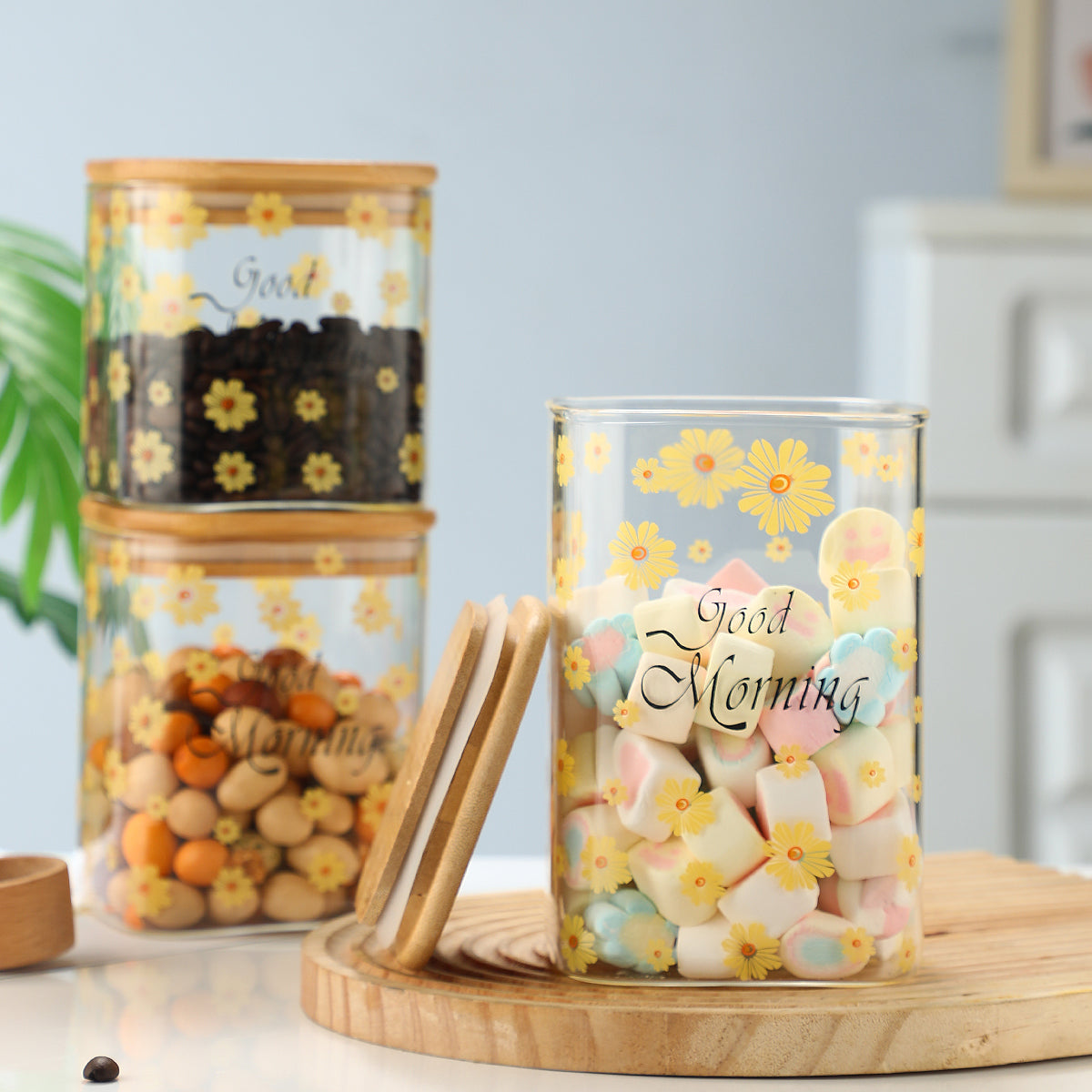 3 Pieces Kitchen Clear Glass Food Storage Container Jar with Sealing Lid Airtight Food Storage Containers for Coffee Beans, Flour