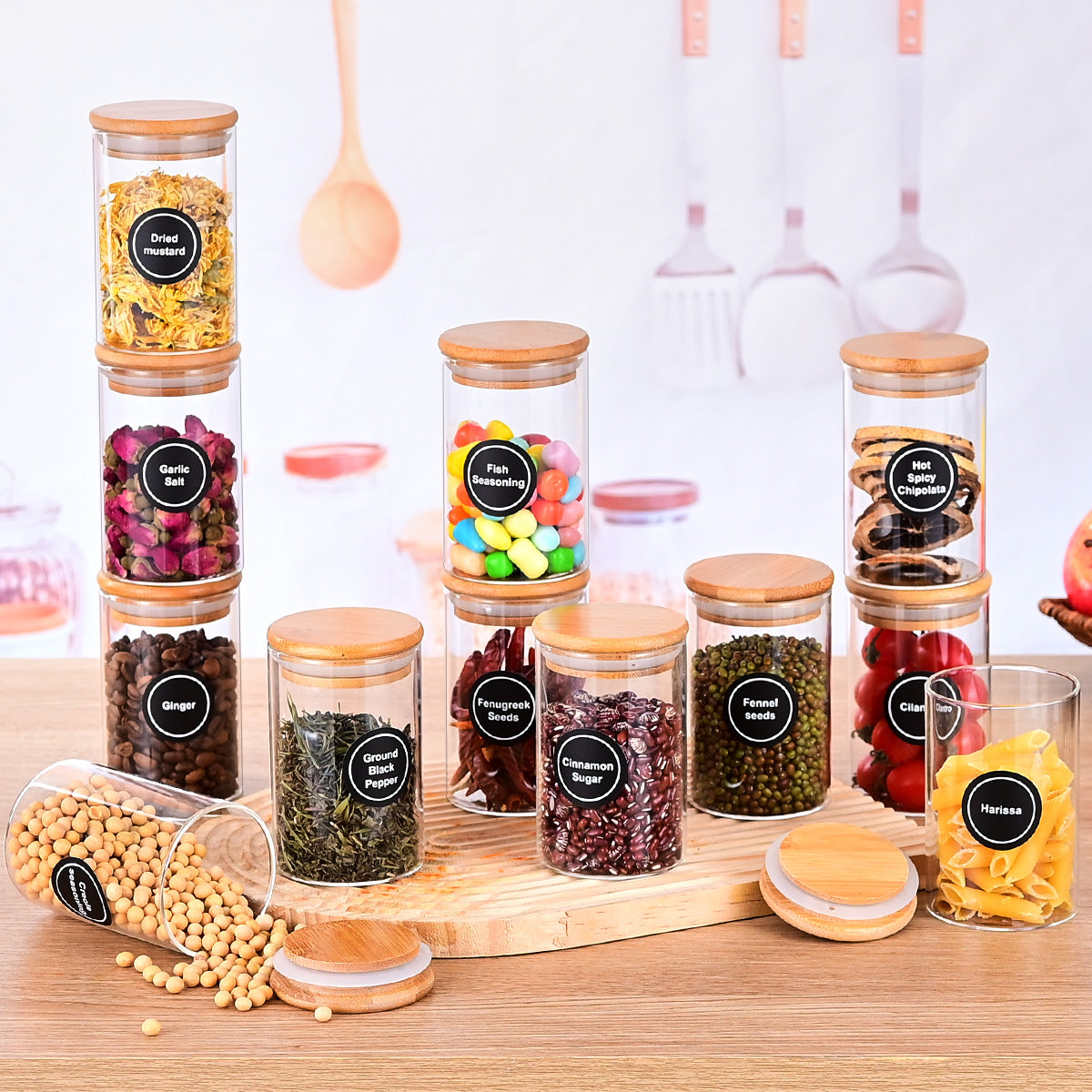 12pcs/set Glass Jar With Seal Ring For Nuts And Dried Fruits Storage