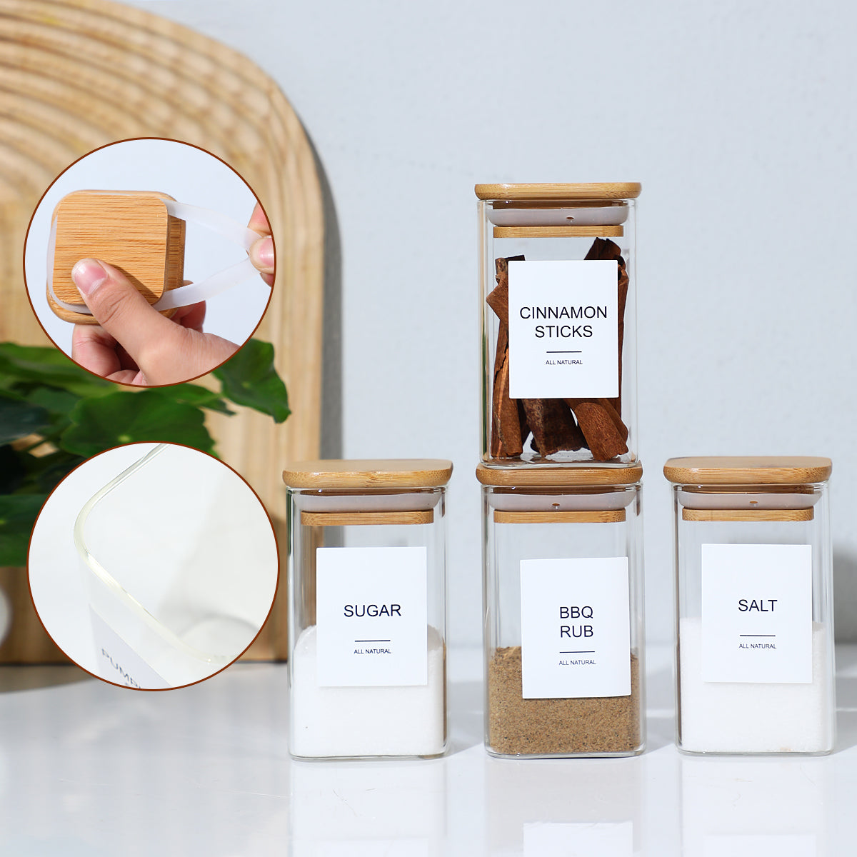 Glass Jars with Airtight Bamboo Lids Snack Candy Storage Jar