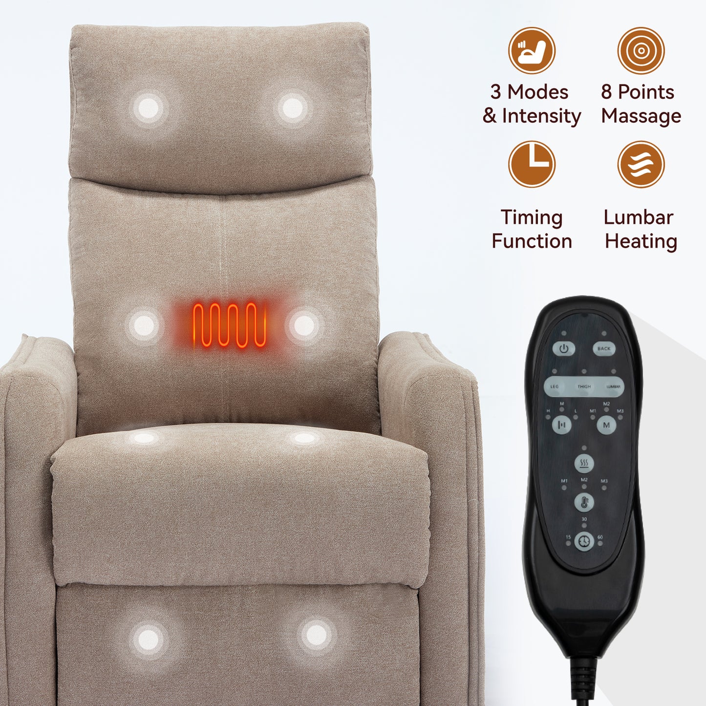 Fabric Manual Recliner Chair with Heat Massage Swivel Rocker Recliner Chair Glider Rocking Chair Single Sofa Chair