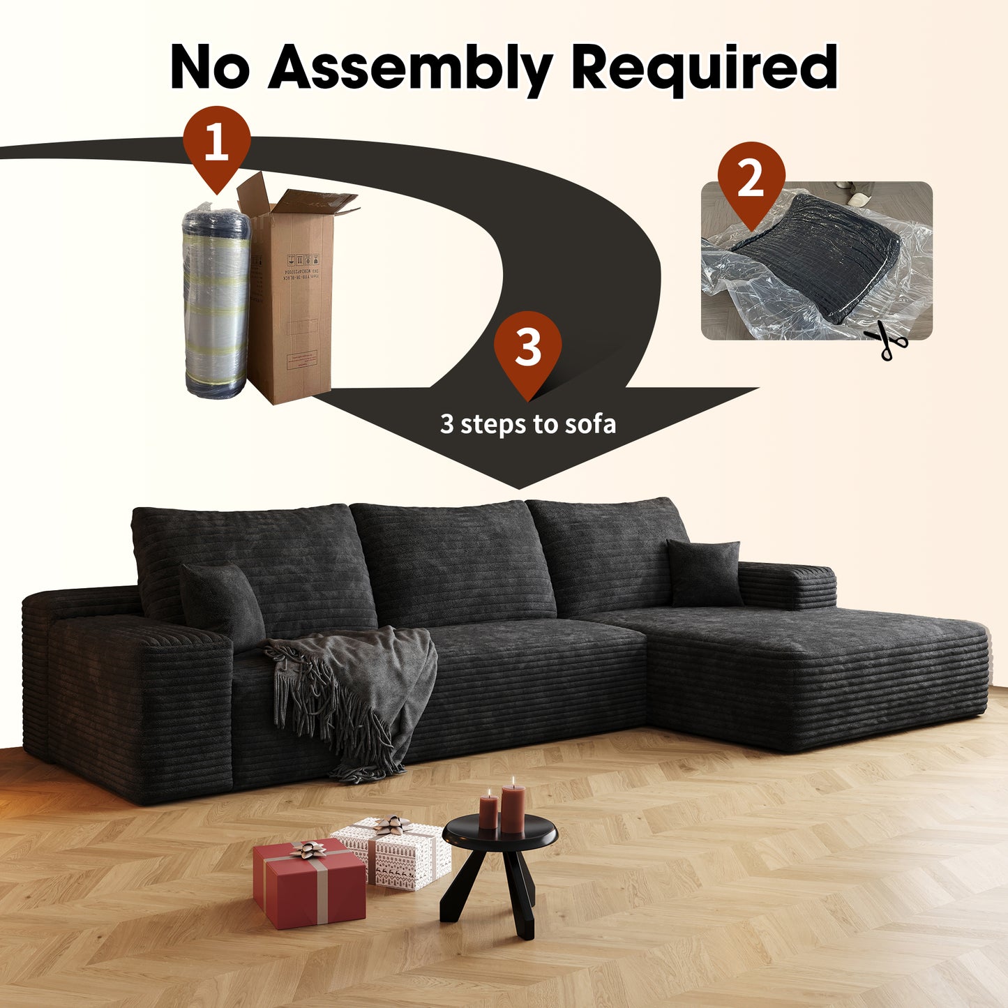 Combination Reversible Modular Sectional Couch with Movable Ottoman Sets