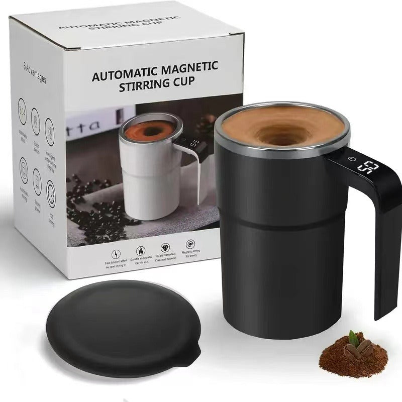 Automatic Coffee Stirring Cup, Stainless Steel Self-Stirring Coffee Cup with Lid, Auto Stir & Heating Feature, LED Intelligent Display Temperature
