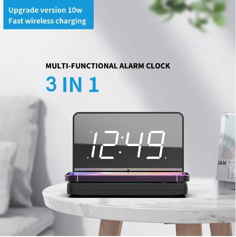 Hot Digital Alarm Clock Large Display 1.4Inch Led Mirror Electronic Clocks For Phone Wireless Charging Table Clock Mirror