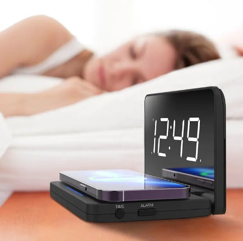Hot Digital Alarm Clock Large Display 1.4Inch Led Mirror Electronic Clocks For Phone Wireless Charging Table Clock Mirror