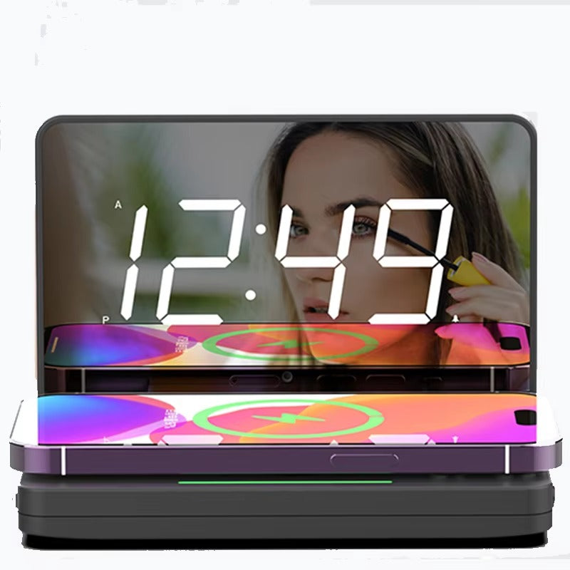 Hot Digital Alarm Clock Large Display 1.4Inch Led Mirror Electronic Clocks For Phone Wireless Charging Table Clock Mirror