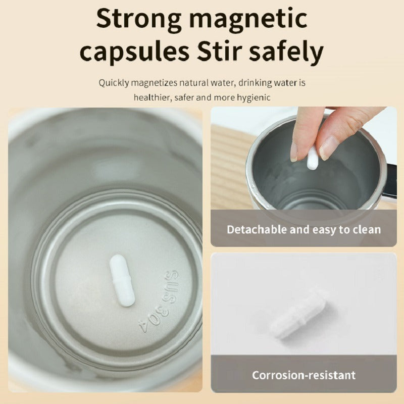 Automatic Coffee Stirring Cup, Stainless Steel Self-Stirring Coffee Cup with Lid, Auto Stir & Heating Feature, LED Intelligent Display Temperature