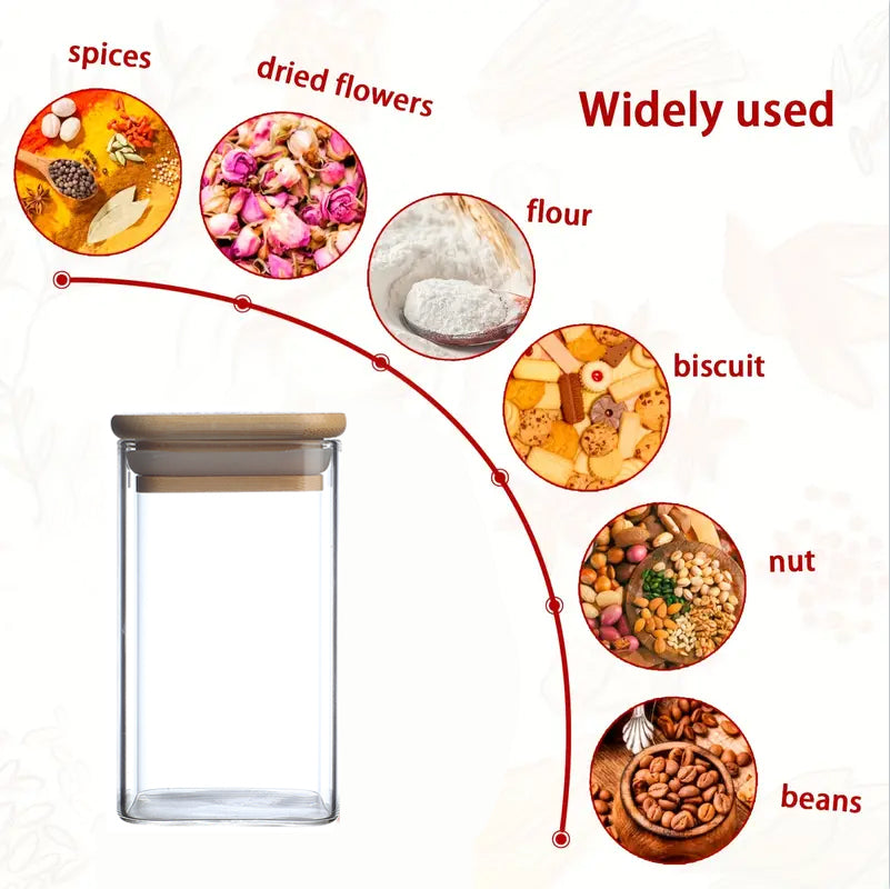 Glass Jars with Airtight Bamboo Lids Snack Candy Storage Jar