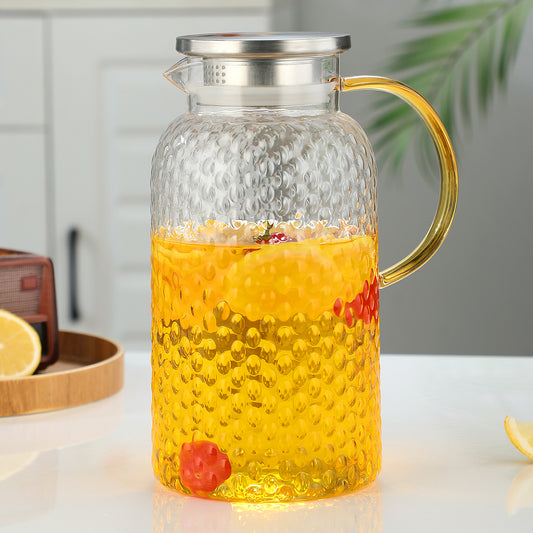 1 Pot with 4 Cups Set Large Capacity Cold Water Kettle Glass Pitcher Water Carafe Lid Leakproof for Home