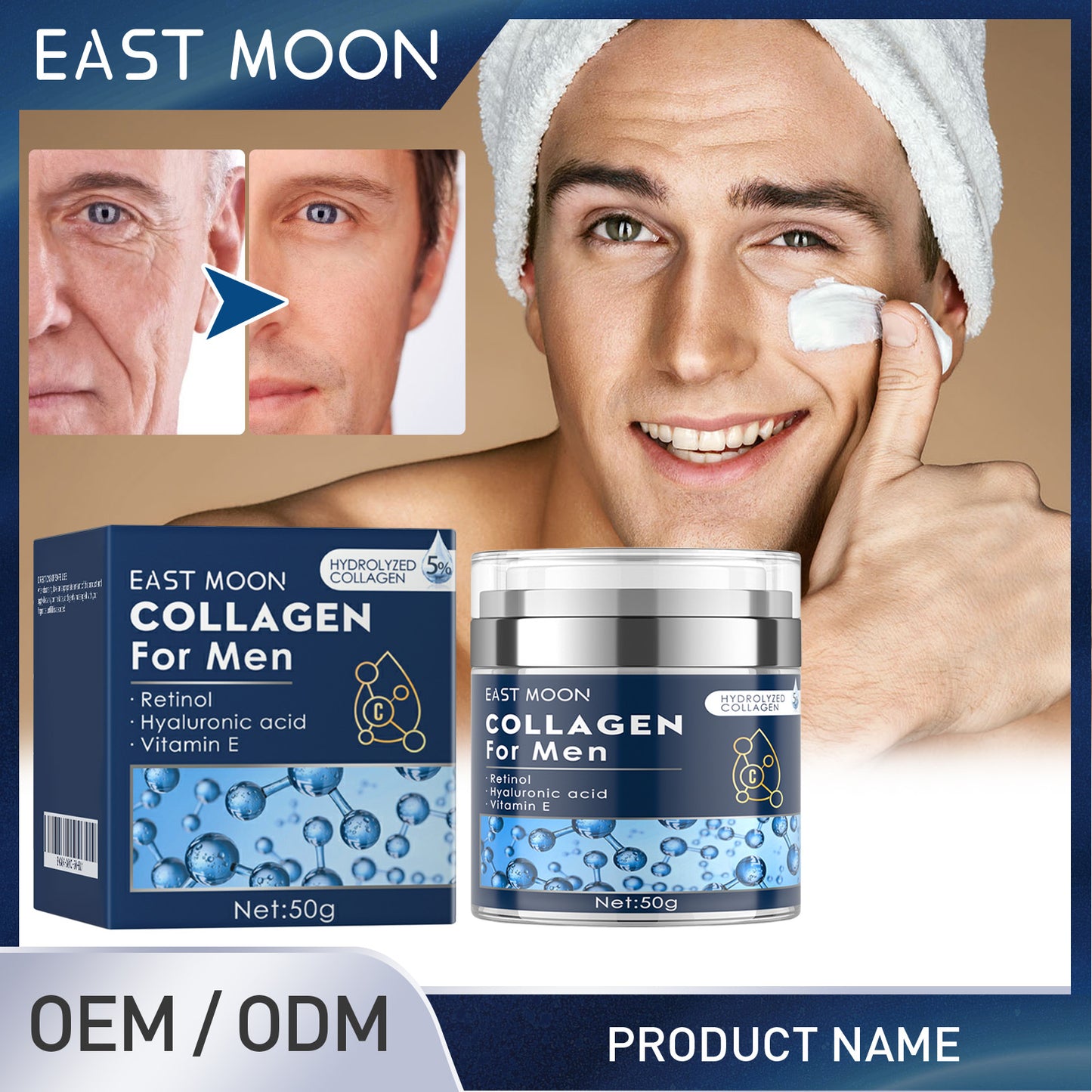 Men Face Cream With Collagen Retinol Hyaluronic Vit E Firm Skin Moisturizing Smooth Wrinkles Shrinking Pore