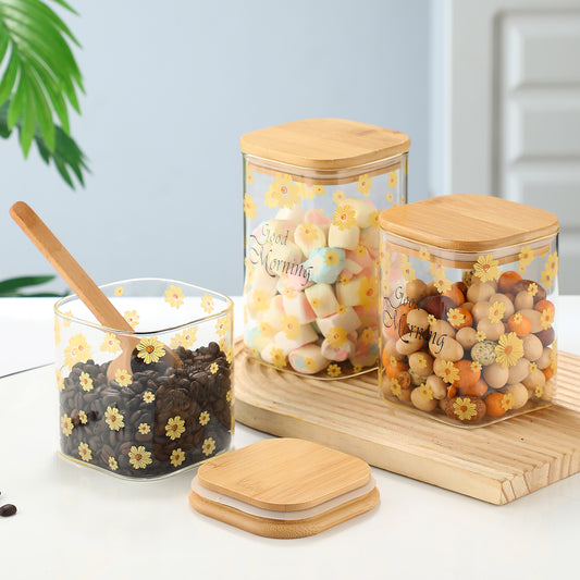 3 Pieces Kitchen Clear Glass Food Storage Container Jar with Sealing Lid Airtight Food Storage Containers for Coffee Beans, Flour