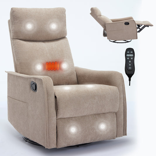 Fabric Manual Recliner Chair with Heat Massage Swivel Rocker Recliner Chair Glider Rocking Chair Single Sofa Chair