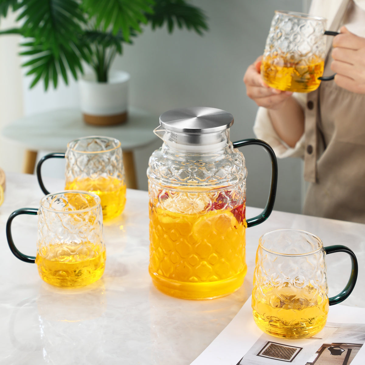 1 Pot with 4 Cups Set, Haitang Cooling Water Kettle, Water Cup Set