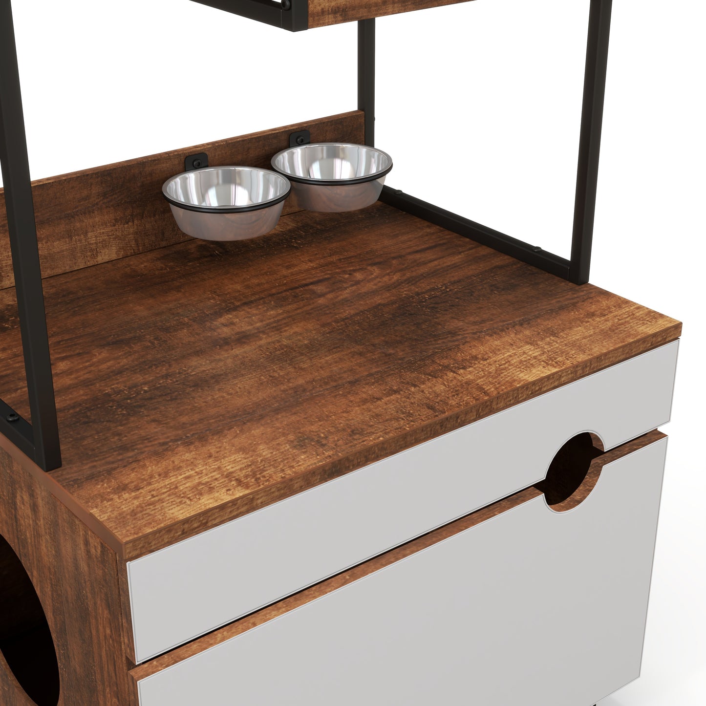 Runesay Brown Hidden Cat Litter Box Enclosures Cat Tree Tower Cat Furniture Large Storage Space Scratching Posts and Trees