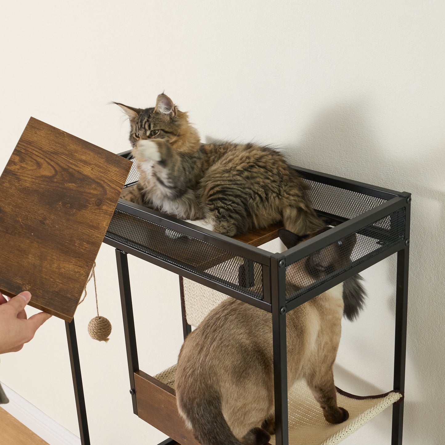 Runesay Brown Hidden Cat Litter Box Enclosures Cat Tree Tower Cat Furniture Large Storage Space Scratching Posts and Trees