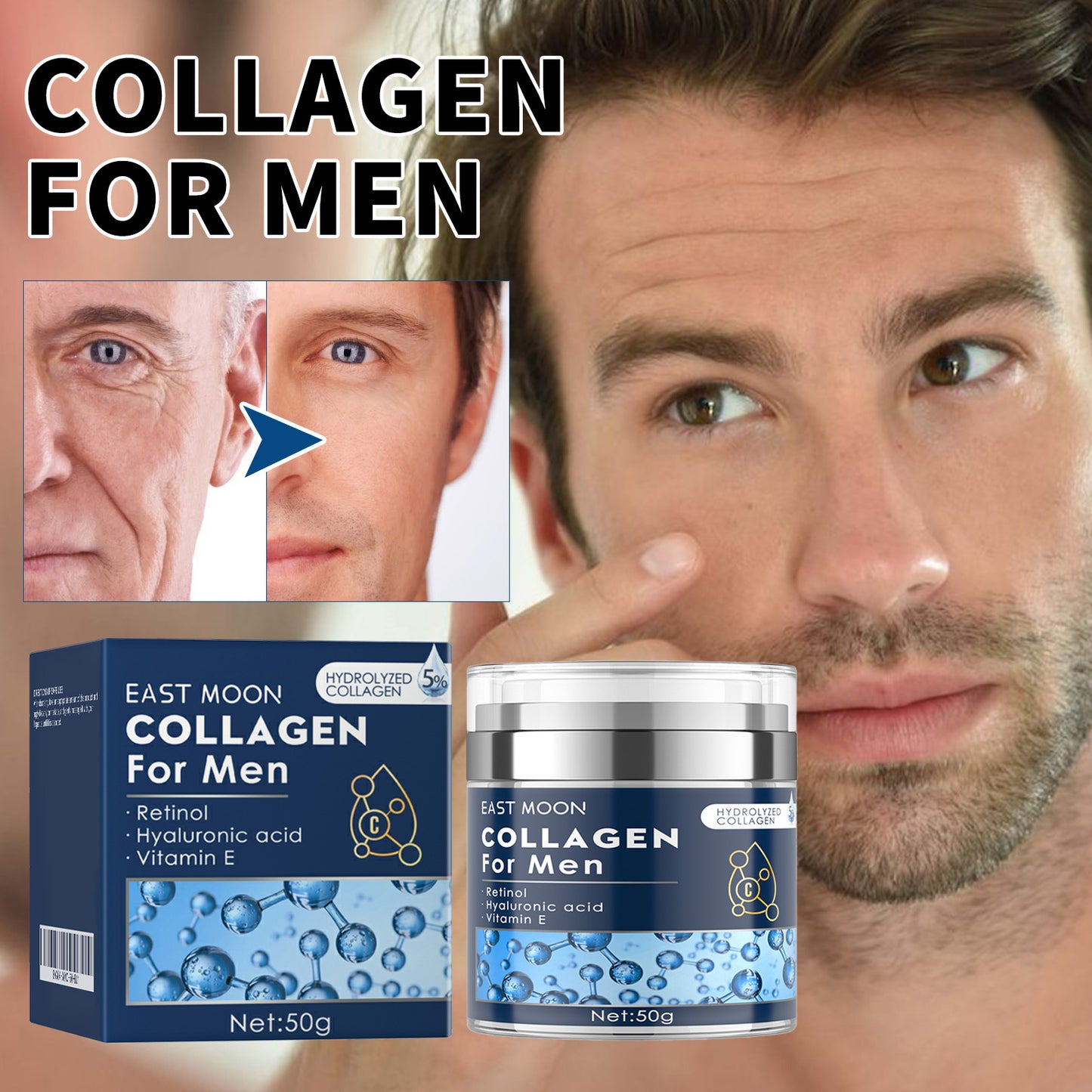 Men Face Cream With Collagen Retinol Hyaluronic Vit E Firm Skin Moisturizing Smooth Wrinkles Shrinking Pore