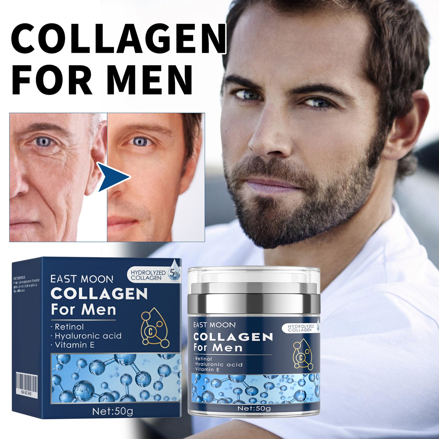 Men Face Cream With Collagen Retinol Hyaluronic Vit E Firm Skin Moisturizing Smooth Wrinkles Shrinking Pore