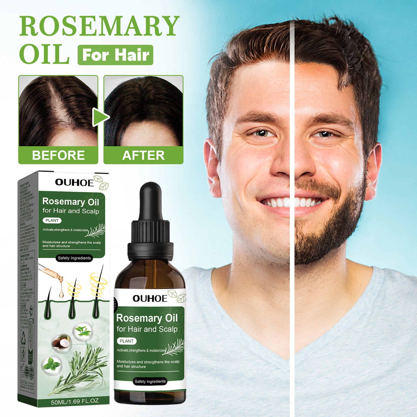 Pure and Natural 1.69fl Oz Organic Rosemary Oil for Hair Growth