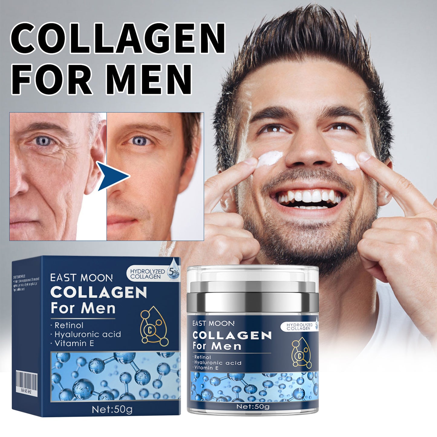 Men Face Cream With Collagen Retinol Hyaluronic Vit E Firm Skin Moisturizing Smooth Wrinkles Shrinking Pore