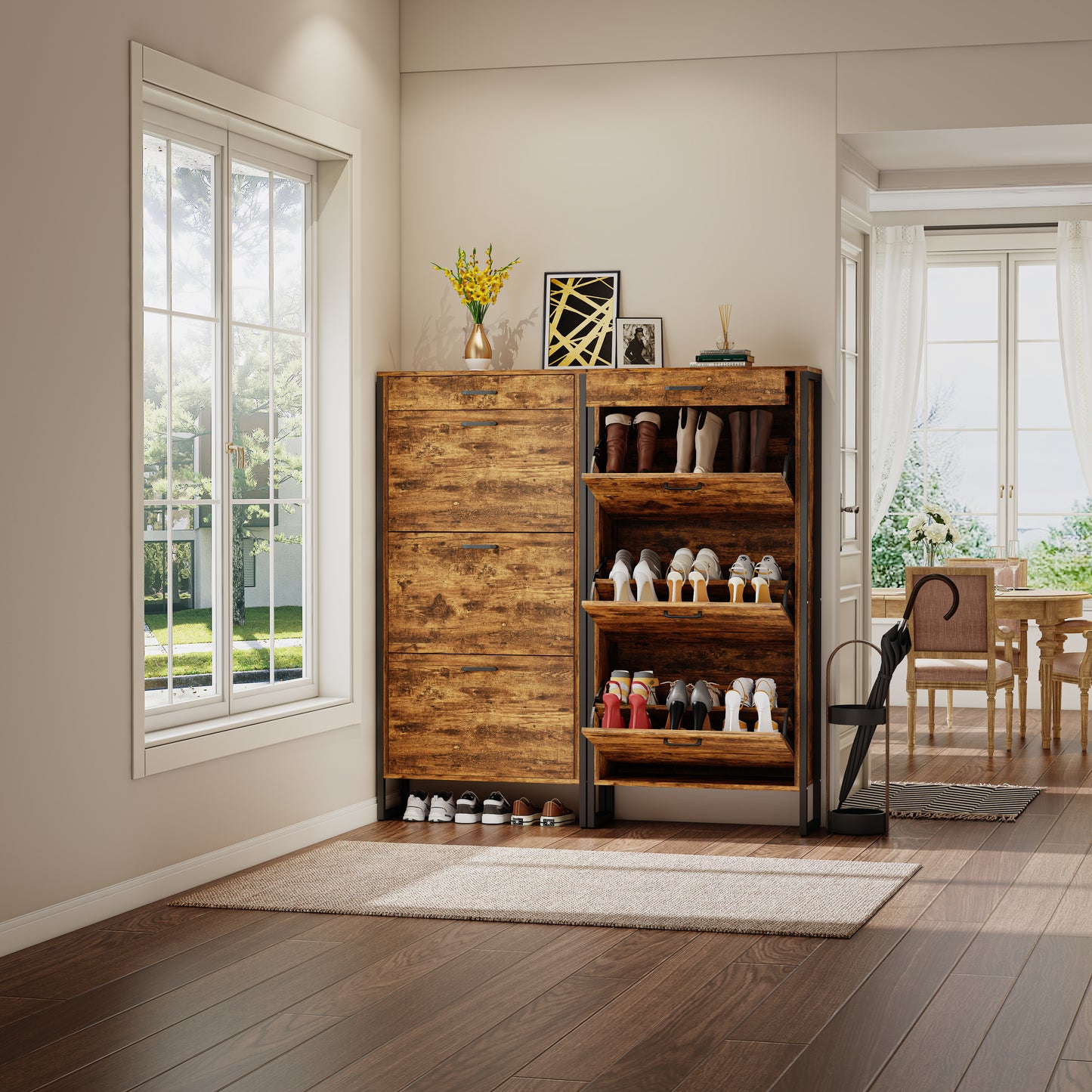 3-Tier Flip Shoe Storage Cabinet with Drawer, Hidden Storage Organizer for Entryway, Hallway, or Behind the Door Organizer