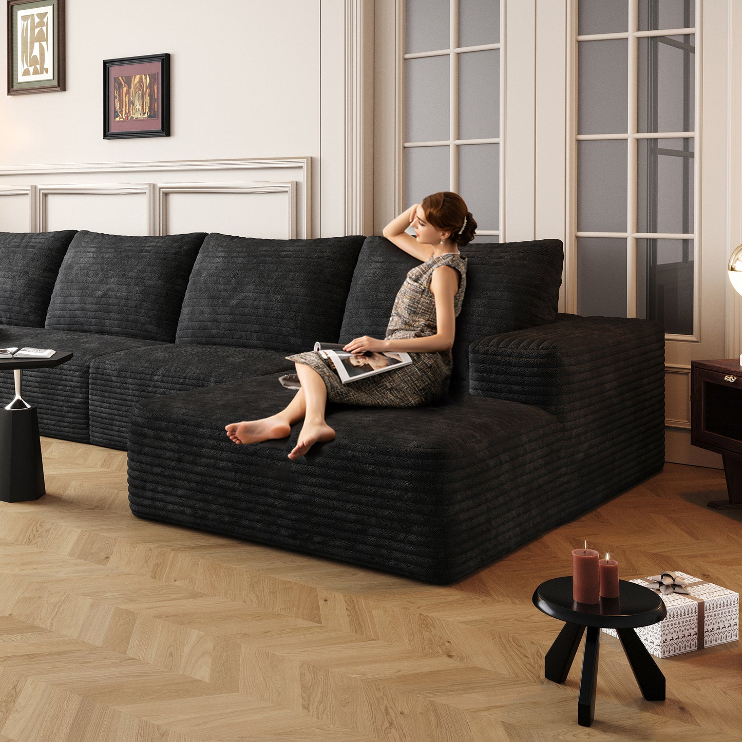 Combination Reversible Modular Sectional Couch with Movable Ottoman Sets