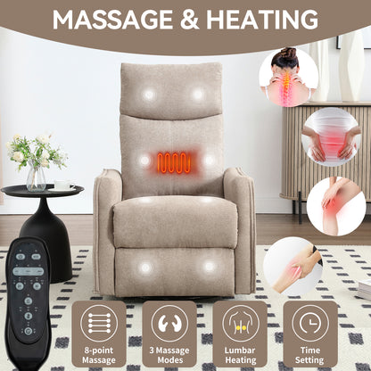 Fabric Manual Recliner Chair with Heat Massage Swivel Rocker Recliner Chair Glider Rocking Chair Single Sofa Chair