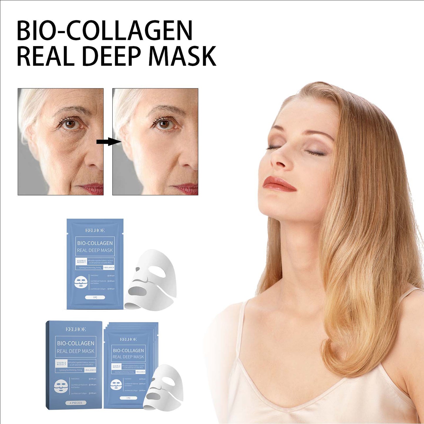 4 PCS Bio-Collagen Deep Mask for Lifting, Firming, And Moisturizing
