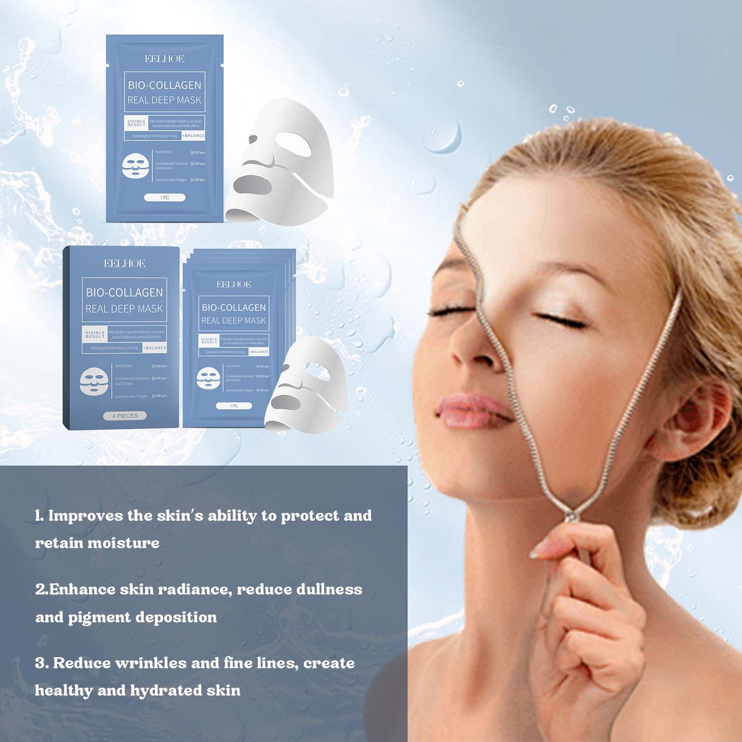 4 PCS Bio-Collagen Deep Mask for Lifting, Firming, And Moisturizing