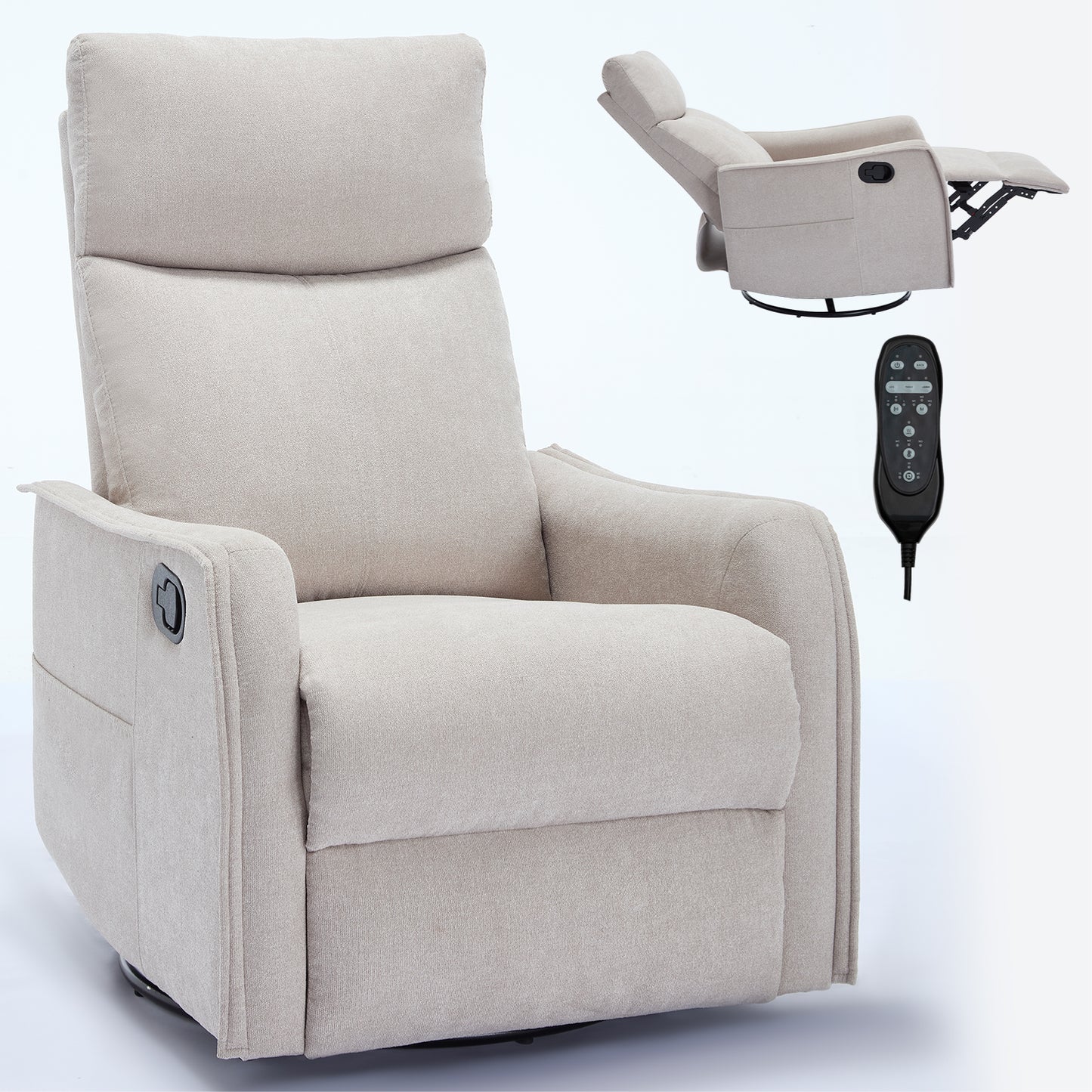 Fabric Manual Recliner Chair with Heat Massage Swivel Rocker Recliner Chair Glider Rocking Chair Single Sofa Chair