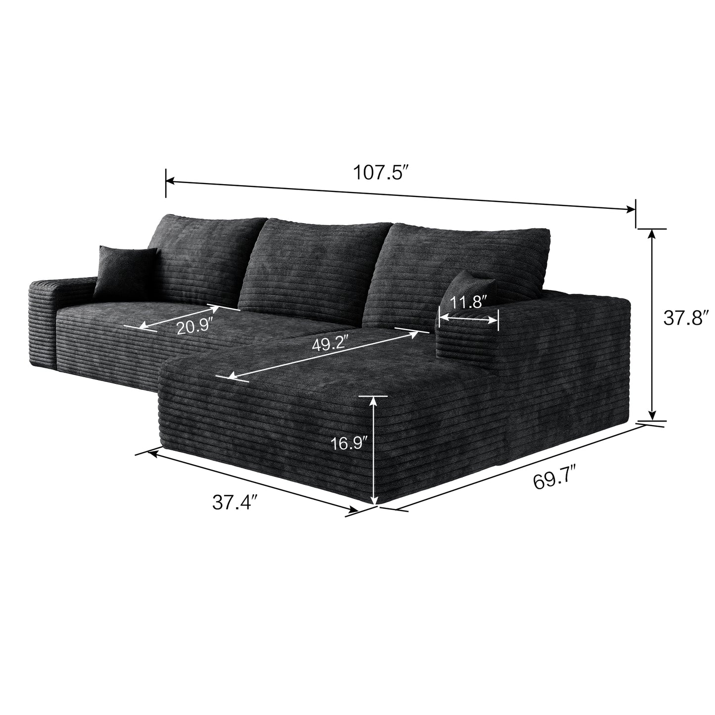 Combination Reversible Modular Sectional Couch with Movable Ottoman Sets