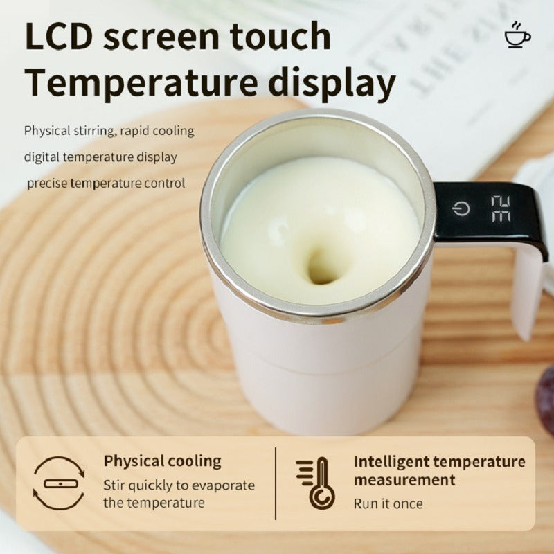 Automatic Coffee Stirring Cup, Stainless Steel Self-Stirring Coffee Cup with Lid, Auto Stir & Heating Feature, LED Intelligent Display Temperature